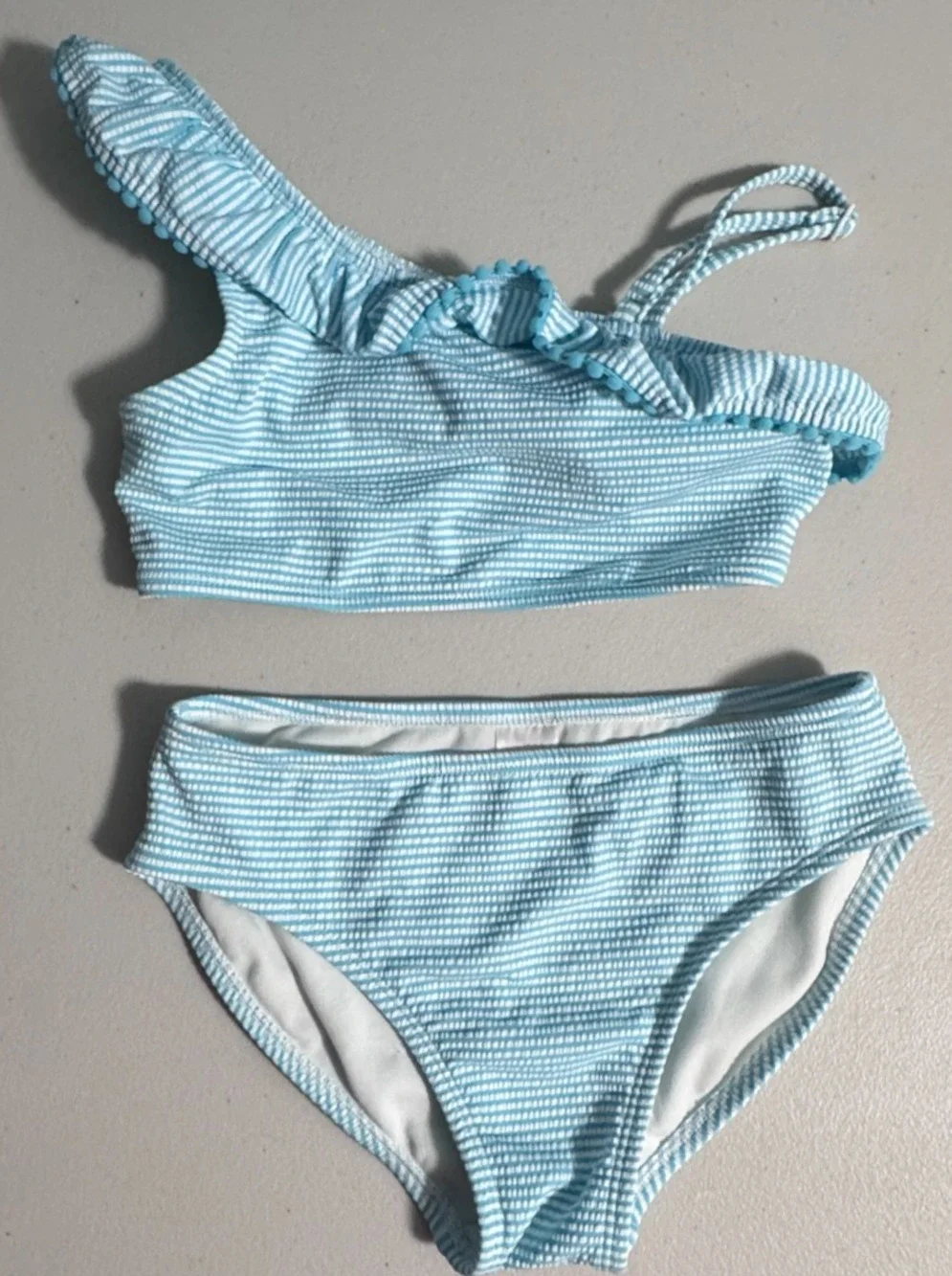 Cat & Jack Girls L (10/12) Swimsuit Seersucker Striped Summer Vacation 2 Piece